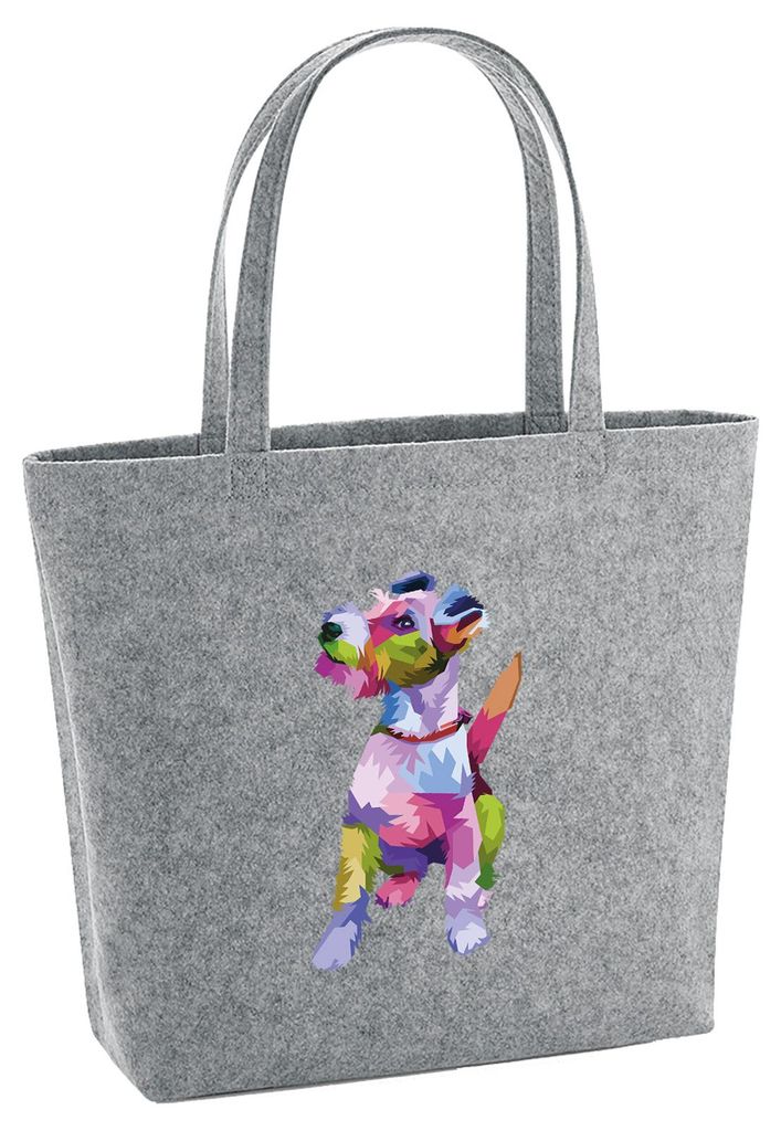 Huuraa Filzshopper Fox Terrier Colorful 22 Liter Grey Melange Filztasche Geschenkidee