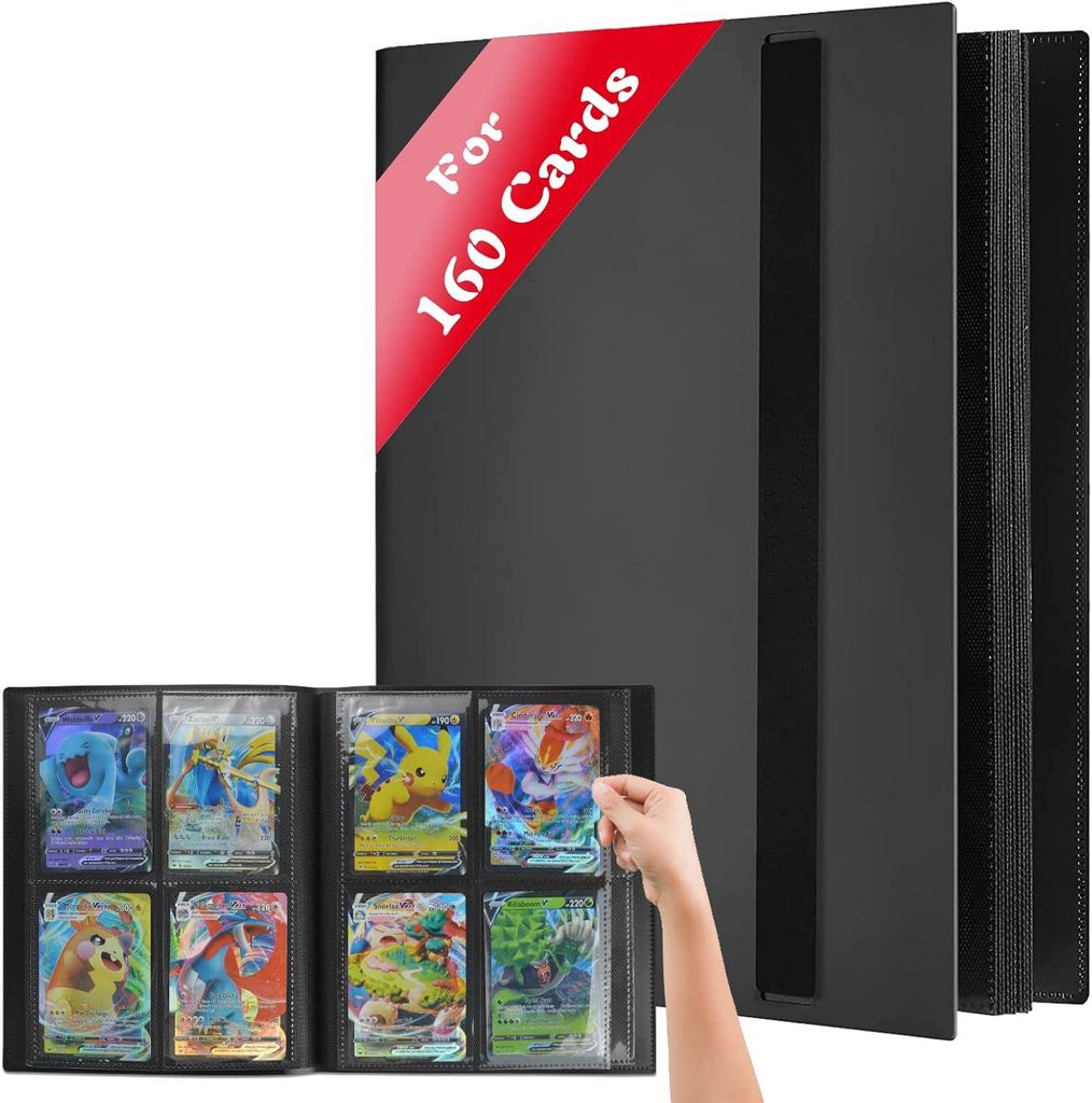 Sammelkarten Album - 160 Pockets Sammelalbum 20 Seiten Pro 4 Pocket mit Wasserdichte Schwarzer Buchdeckel Perfekt zum Sammeln von Karten