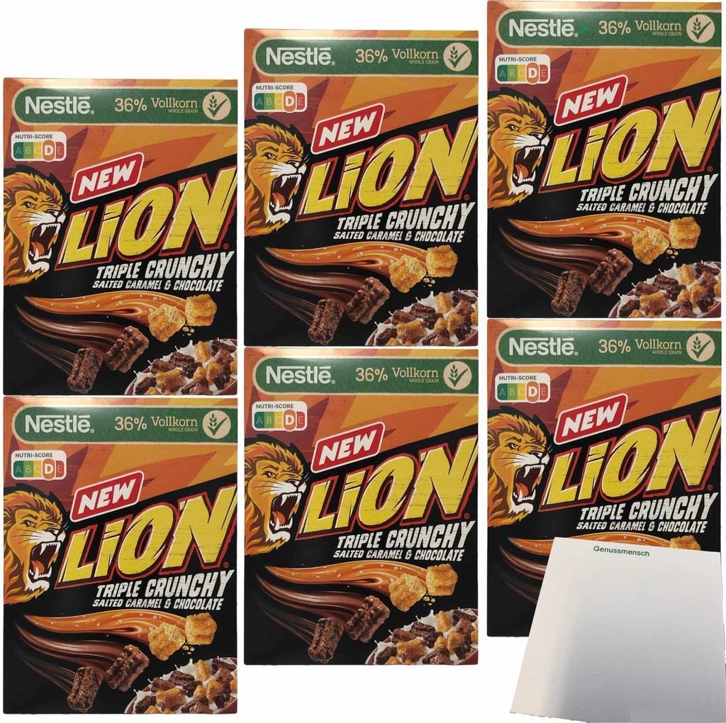 Lion Triple Crunchy salted Caramel & Chocolate Cereals in Churros Form 6er Pack (6x300g Packung) + usy Block