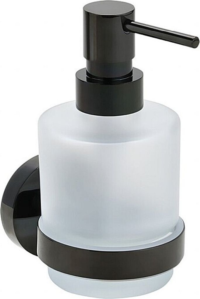 BEMATIT Seifenspender MINI Messing Milchglas Metallic Grau poliert 75x145x100 mm, 200 ml für Bad & Küche >> zum Bohren oder Kleben