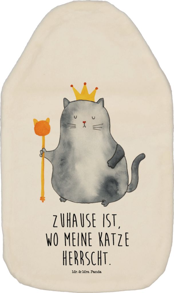 Mr. & Mrs. Panda Wärmflasche Katze König - Weiß - Geschenk, mit Bezug, Wärmflaschen, Umzug, Familie, Cats, Wärmekissen, Cat, Queen, gummi, Hah...