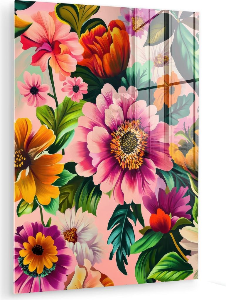 MuchoWow Glasbilder - Bilder auf Wandbild - Foto auf Glas Blumen - Bunt - Rosa 30x40 cm Wanddekoration aus Glas - Acrylglasbild - Acrylbilder - Woh...
