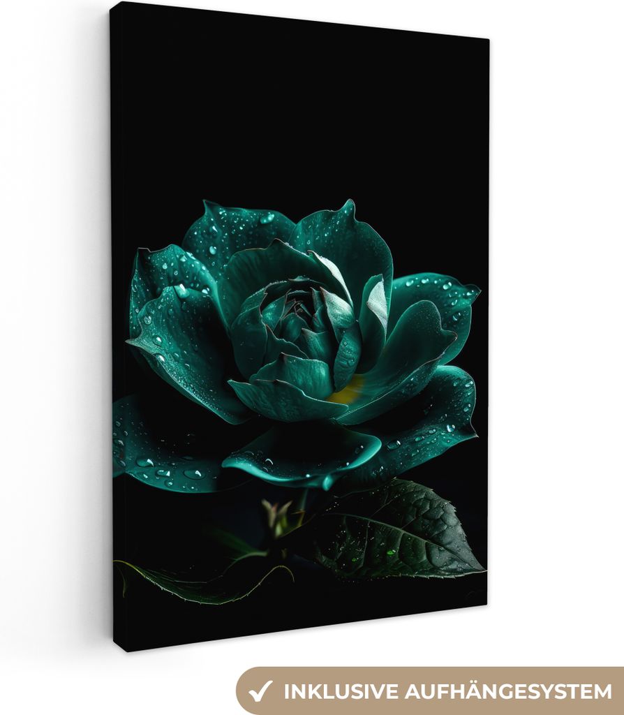 OneMillionCanvasses - Leinwandbilder - 90x140 cm, Blumen - Rosen - Blau - Porträt - Schwarz, Wandbilder Kunstdruck Wanddekoration - Foto auf Lei...