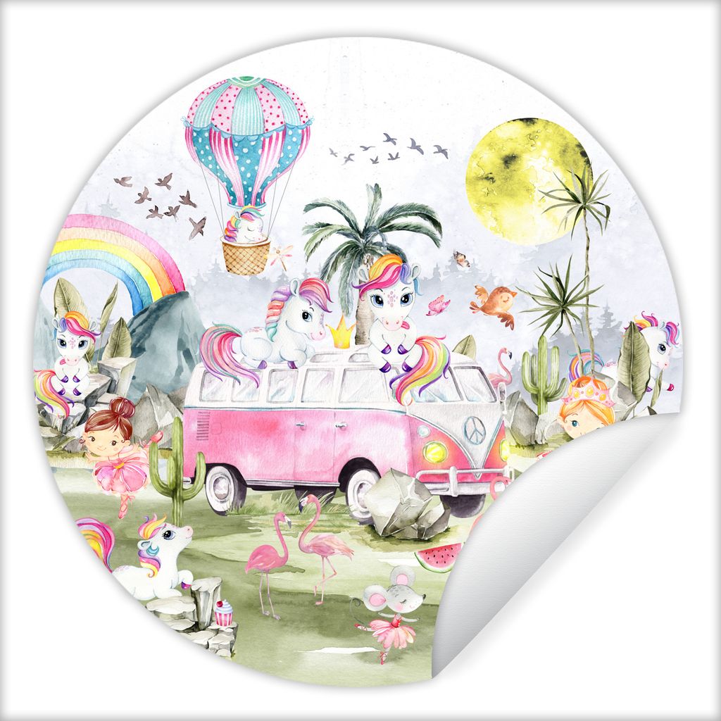 MuchoWow Runde Wandtattoo - Wandsticker Tapete Aufkleber Einhorn - Regenbogen - Kinder - Mädchen - Auto Ø 100 cm Selbstklebend und Repositionie...