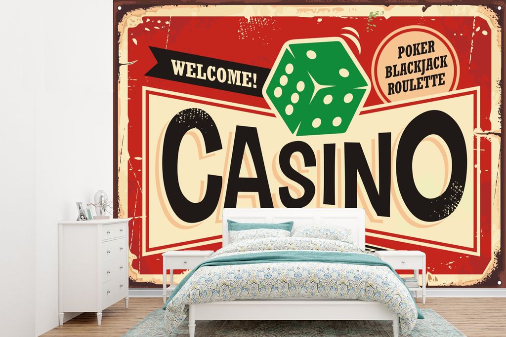 MuchoWow Fototapete für Wohnzimmer oder Schlafzimmer Wandtapete Vinyl Motivtapete Mancave - Kasino - Weinlese - 385x280 cm - Wallpaper