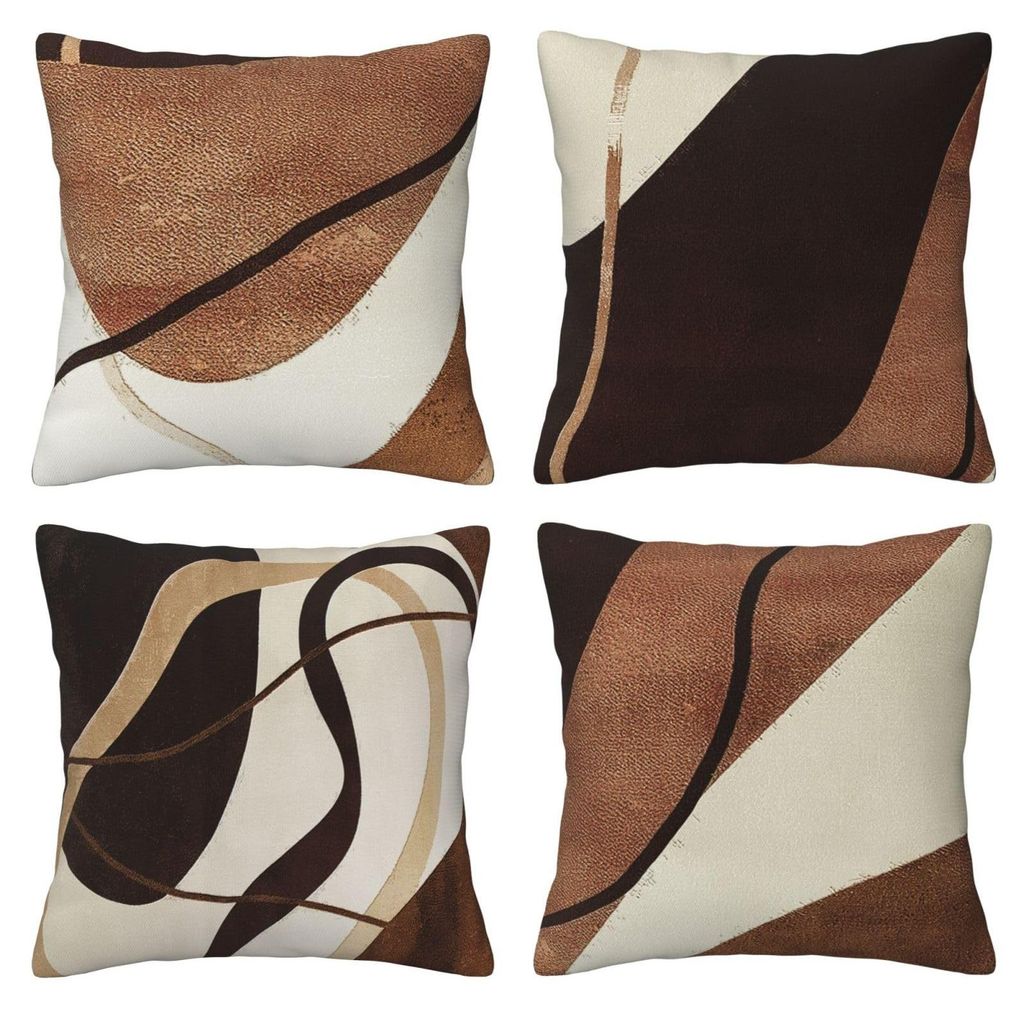 4er-Set Kissenbezüge, 45 x 45 cm, aus Samt, mit braunem Farbblockmuster, abstraktem Design, für Sofa, Sessel und Schlafzimmer.