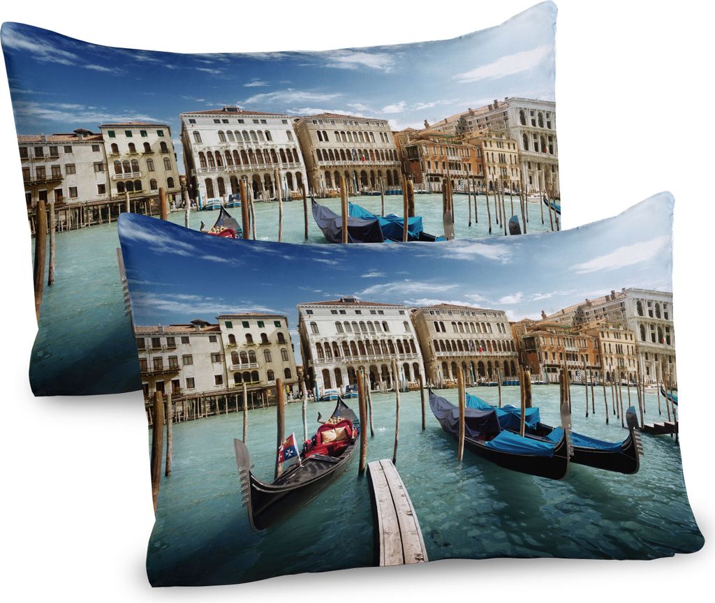 ABAKUHAUS Italienisch Kissenbezug Packung mit 2, Gondeln der venezianischen adriatisches historisches Venezia, Dekorativer Gedruckter Kissenbezug, ...