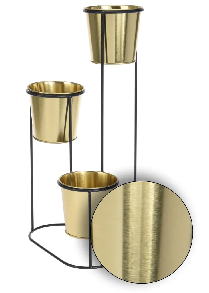 Support à fleurs doré 3 pots 46,5 cm - Range-plantes compact et solide - 2