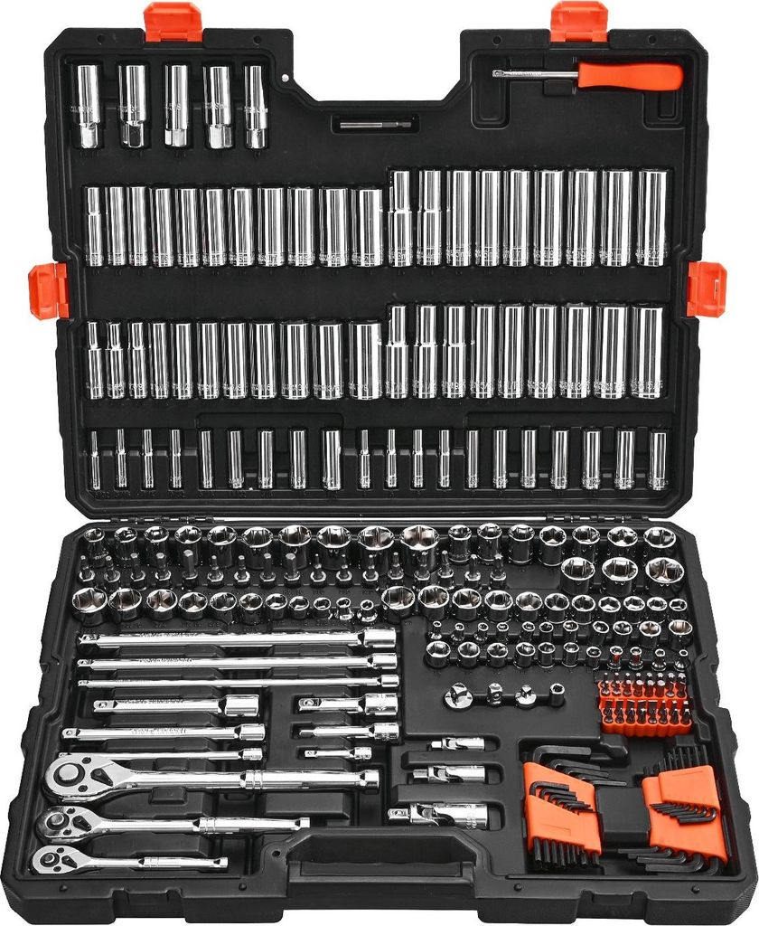 Steckschlüsselsatz - Ratschen- und Knarrenkasten 225-tlg. - Antrieb 6,3/9,5/12,7 mm - Metrisch & SAE - Tief & Flach - Chrom-Vanadium-Stahl - Mit B...