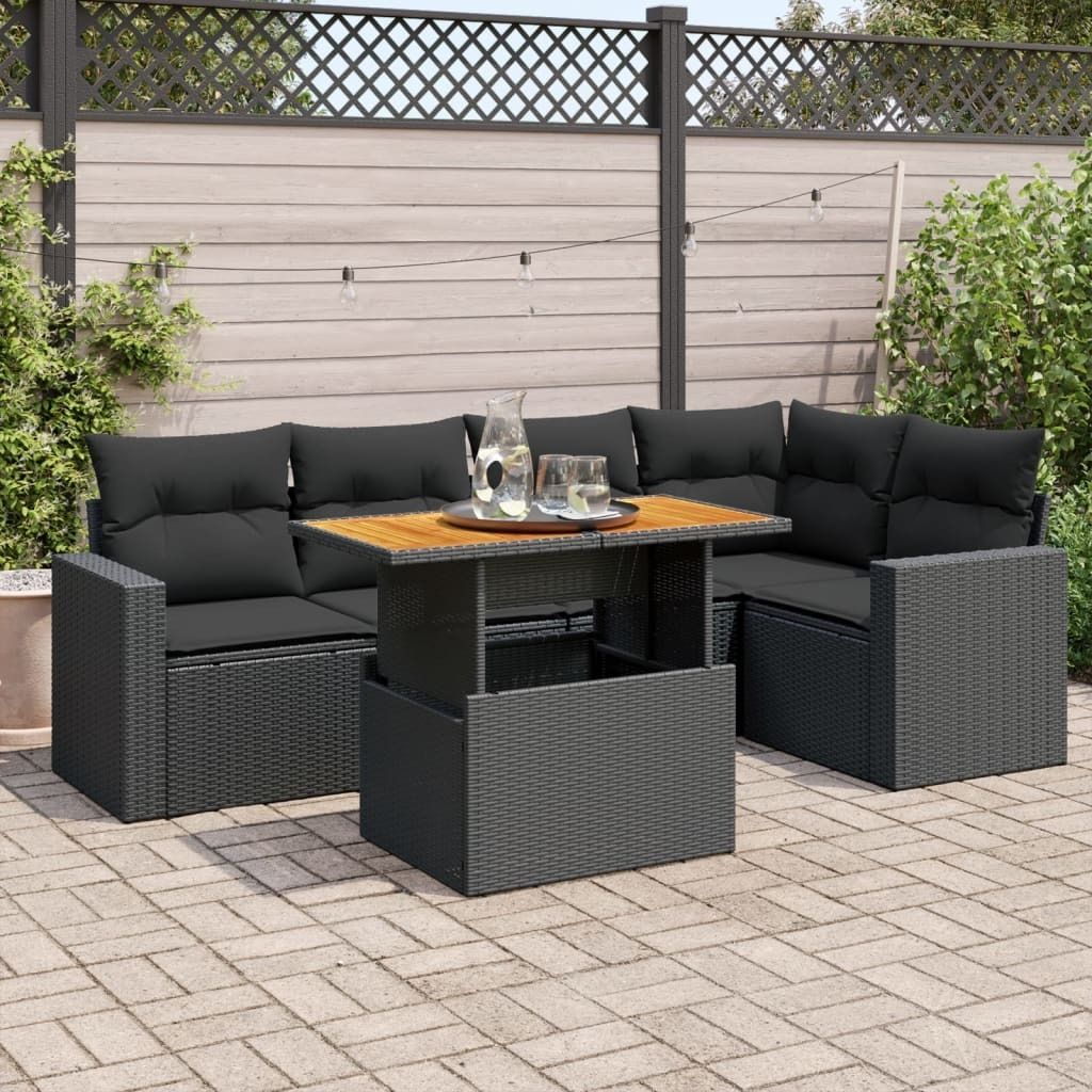 CLORIS 6-tlg. Garten-Sofagarnitur mit Kissen Schwarz Poly Rattan - Sitzgruppe 3327037