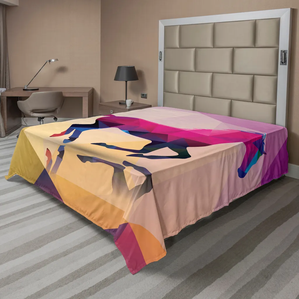 Drap de lit géométrique ABAKUHAUS motif animal indien 260x228cm violet