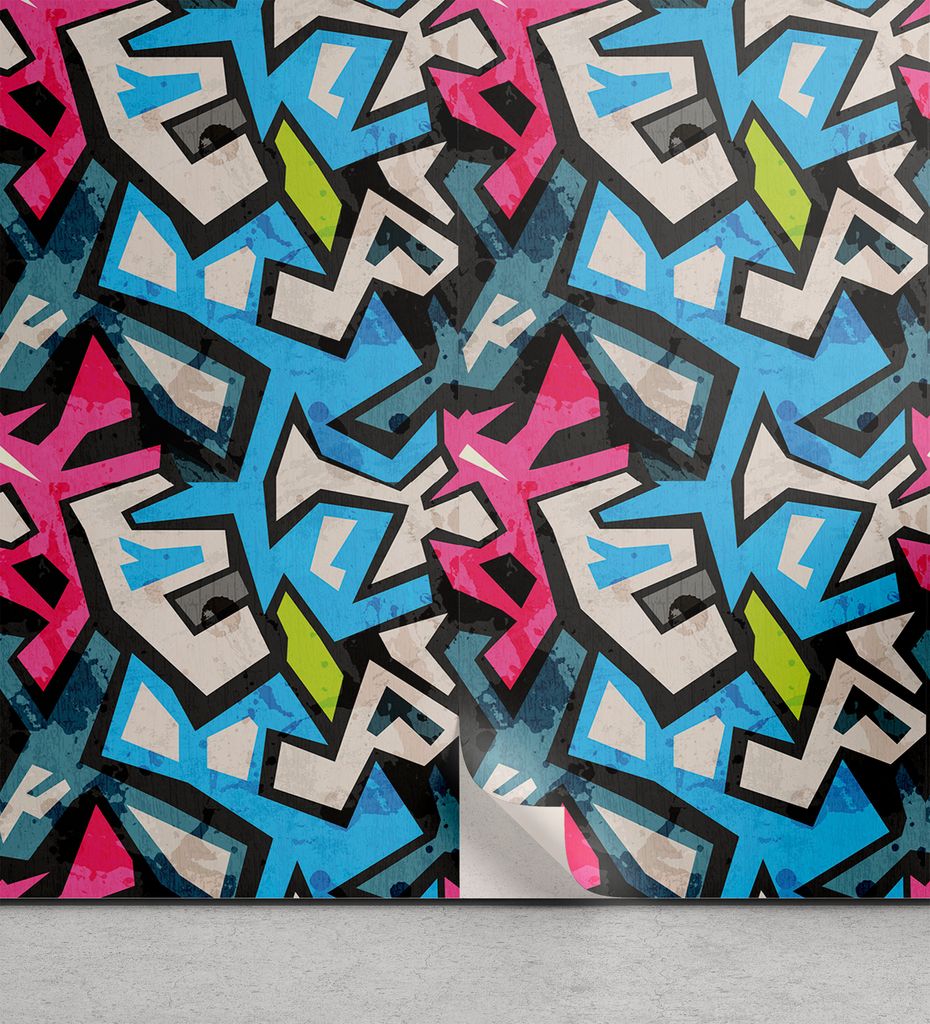 ABAKUHAUS Grunge abziehbare & klebbare Tapete für Zuhause, Street Art Graffiti Funk, selbstklebendes Wohnzimmer Küchenakzent, 33 cm x 250 cm, Meh...