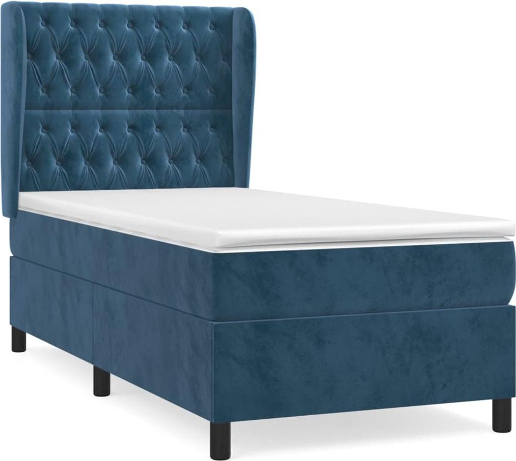 vidaXL Boxspringbett mit Matratze Dunkelblau 90x190 cm Samt