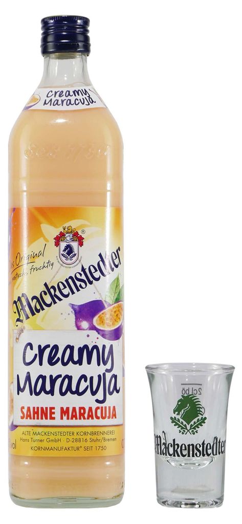 Mackenstedter Creamy-Maracuja Likör mit 6x Shotgläser