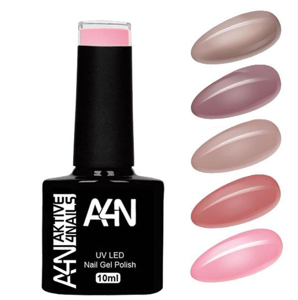 NUDE HARMONY UV Gelpolish 5er Set UV Nagellacke in der Pinselflasche 10ml hochpigmentierte und deckende Farben. Bis zu 4 Wochen schöne Fingernägel