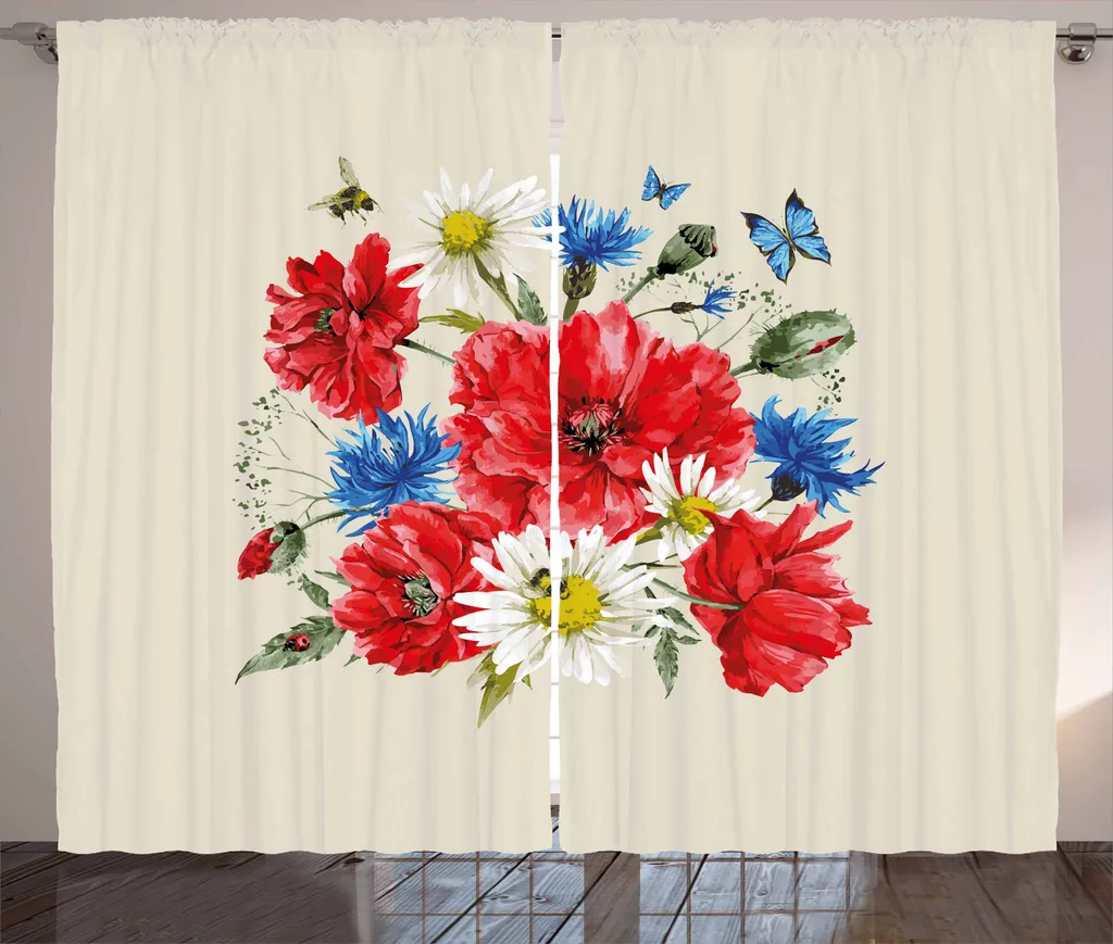 Tenda Rustica ABAKUHAUS 280x175 cm - Fiori di Campo e Papaveri - 1