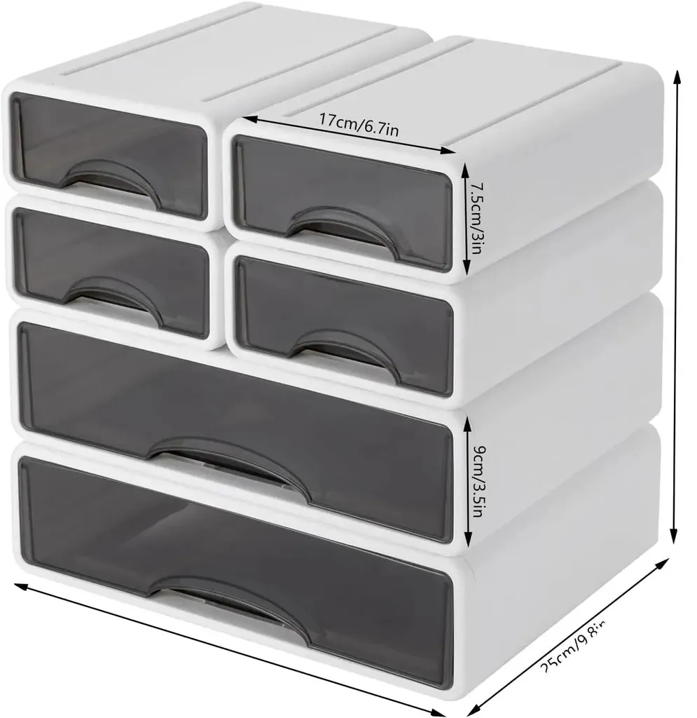 Meuble de bureau blanc empilable 6 tiroirs pour dossiers A4 33cm