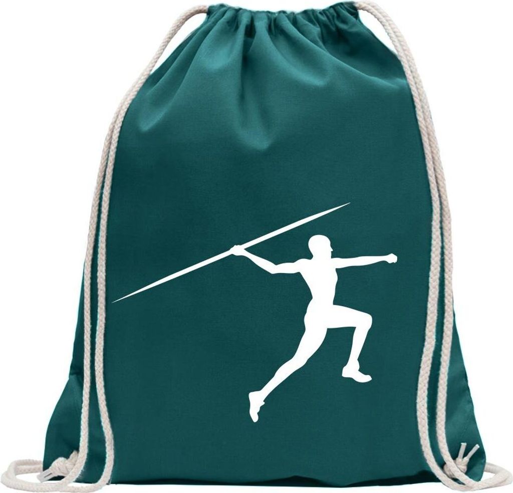 Kiwistar - Turnbeutel - petrol - Speerwurf Speerwerfer - Fun Rucksack Sport Beutel Gymsack Baumwolle mit Ziehgurt