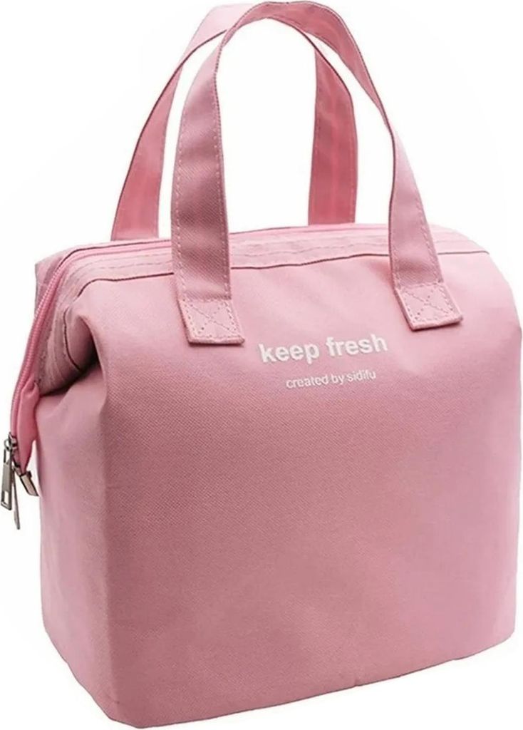 Isolierte Lunch Tasche Solid Color Oxford Tuch Wasserdicht Metall Reißverschluss Tragbare Lunchbox für Pendler Rosa