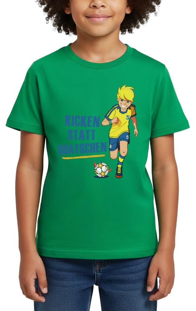 Spreadshirt Teufelskicker Kicken Statt Quatschen Kinder T-Shirt, 122/128 (7-8 Jahre), Kelly Green
