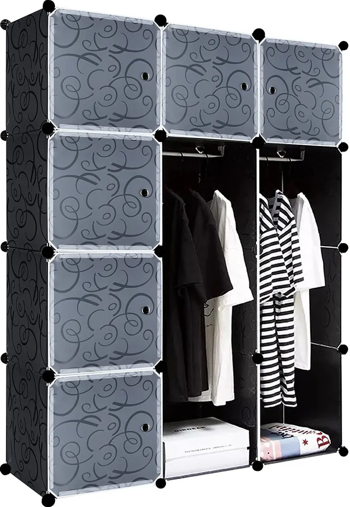 Armoire penderie DIY en plastique avec portes, 12 cubes de rangement