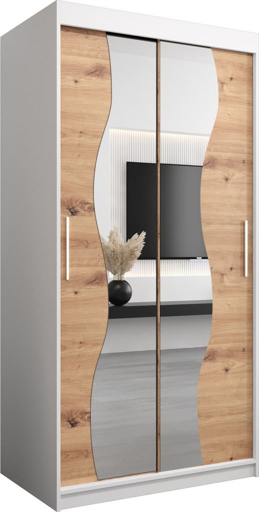Kleiderschrank, Schiebetürenschrank Schlafzimmer, Schrank mit Spiegel MADRYT 100 cm