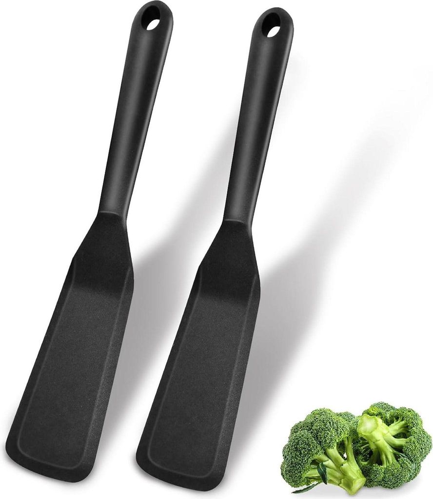 Pfannenwender Silikon 2 St??ck, Antihaft Hitzebest?ndig Silicone Spatula F??r Kochen Fisch, Pfannkuchen, Eier, Pizza, BPA-frei (Schwarz)