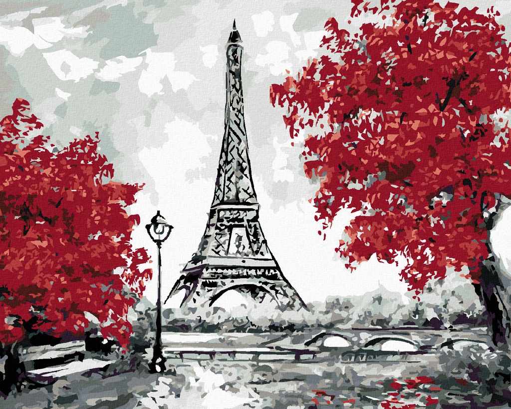 Diamondi - Diamond painting - EIFFELTURM UND ROTE BÄUME, 40X50 cm, mit Keilrahmen (bereits gespannt)