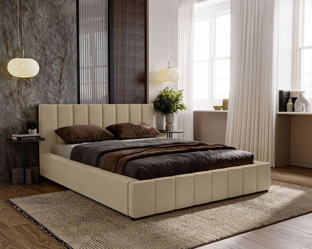 Doppelbett 160x200 mit Stauraum CULPEPER - Creme