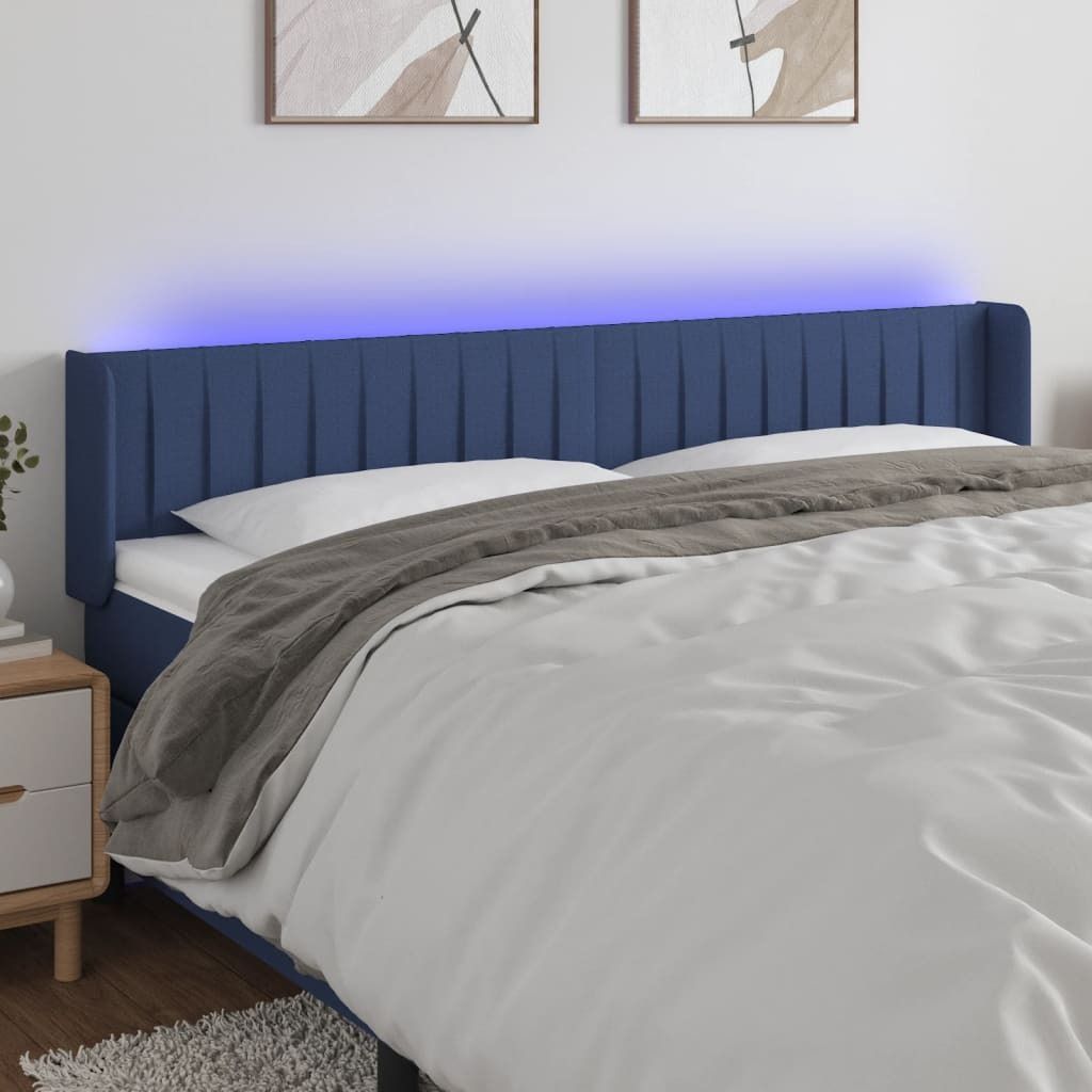 The Living Store LED Kopfteil Blau 183x16x78/88 cm Stoff