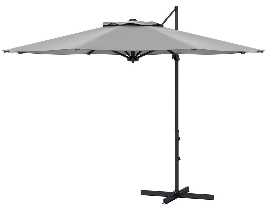 Ø3 m Ampelschirm, neigbar, drehbar, Handkurbel, Windhaube, Metallmast, Dunkelgrau