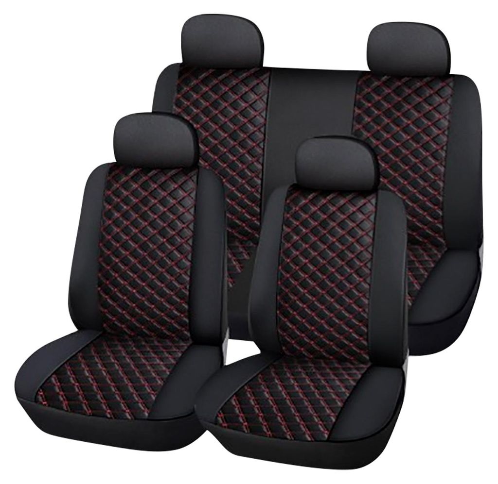 Avizar, 5-teiliges Autositzbezug Set mit eleganter Struktur, Schwarz / Rot