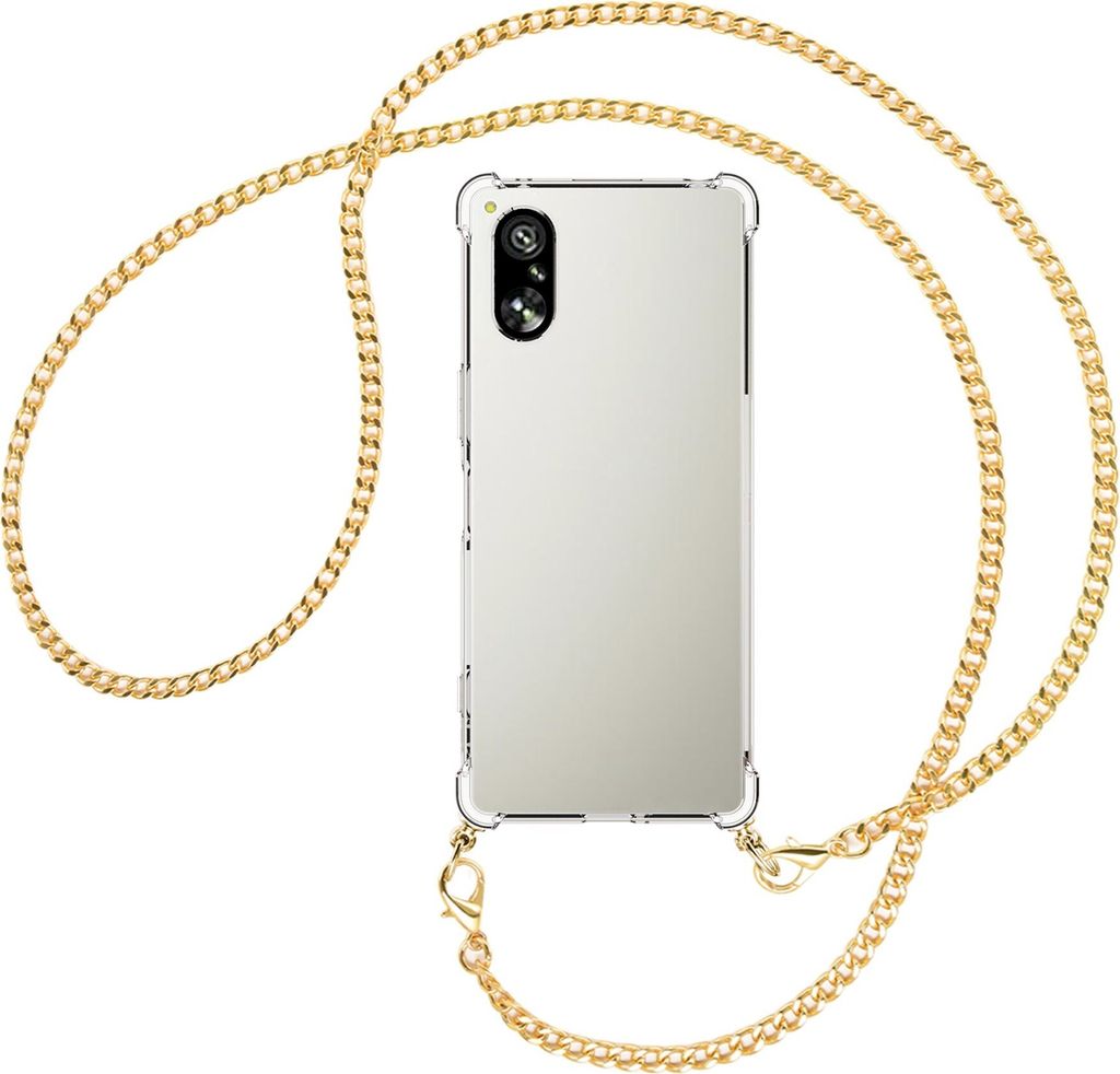 Handykette Backcover-Schutzhülle mit Band (Metall goldfarben) für Sony Xperia 5 V (6.1'') - goldfarbene Kette