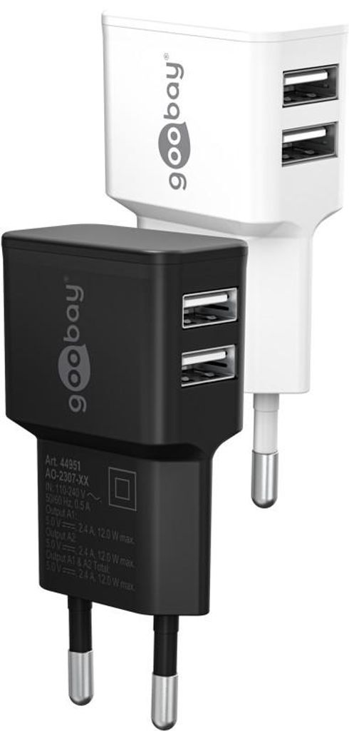 Goobay 12 W USB-A Dual-Ladegerät weiß, 2x USB-A-Anschlüsse, Produktbild 