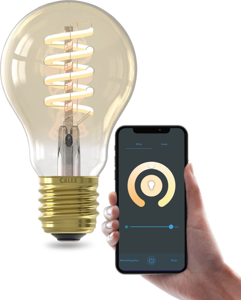 Calex Smart LED Glühbirne E27 A60, Weißlicht, dimmbar, WLAN mit Bluetooth Gateway, App- & Sprachsteuerung