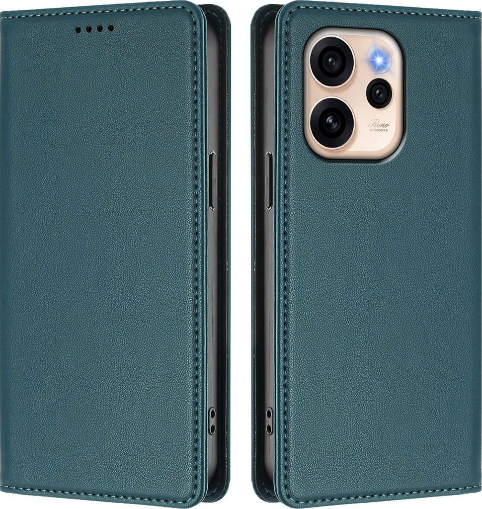 Handyhülle für Oppo Reno15 Pro, Kunstleder Klapphülle Stoßfeste Magnetische Hülle mit Ständer Grün