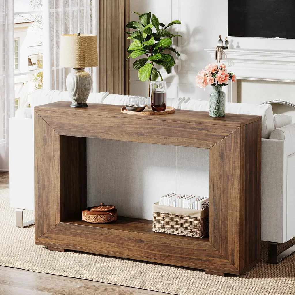 Console bois marron 120 cm - Solution déco pour entrée vide style rustique