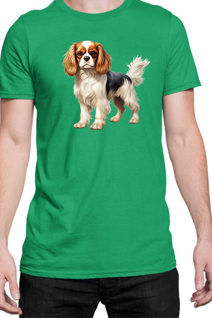 Herren T-Shirt Dogs Breeds Cavalier King Charles Spaniel Dog Breed 005, Man M / Grün