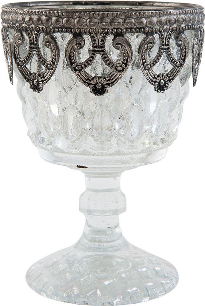 Clayre & Eef Teelichthalter Ø 8x11 cm Silberfarbig Glas