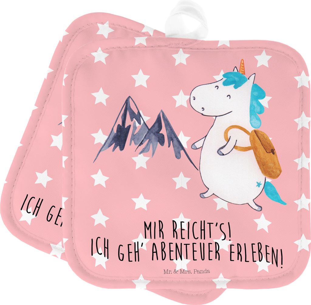 Mr. & Mrs. Panda Topflappen Einhorn Bergsteiger - Rot Pastell - Geschenk, Unicorn, Berge, topfhalter, Kochlappen, Topfuntersetzer, Urlaub, Doppel, ...