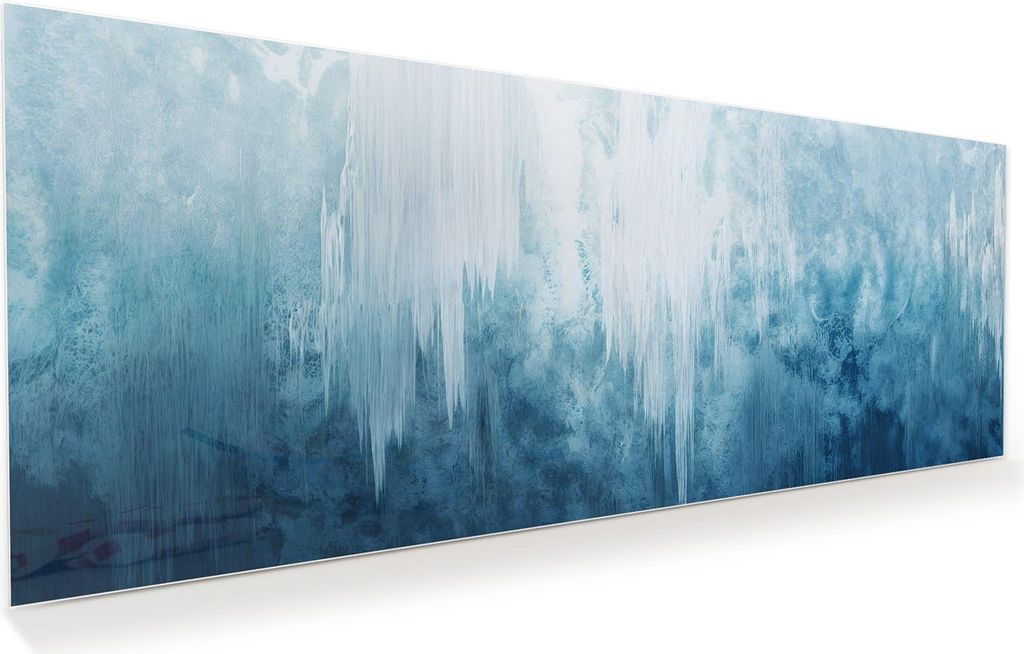Glasbild 150x60cm in XXL für Wohnzimmer, Schlafzimmer Motiv Gefrorener Wasserfall