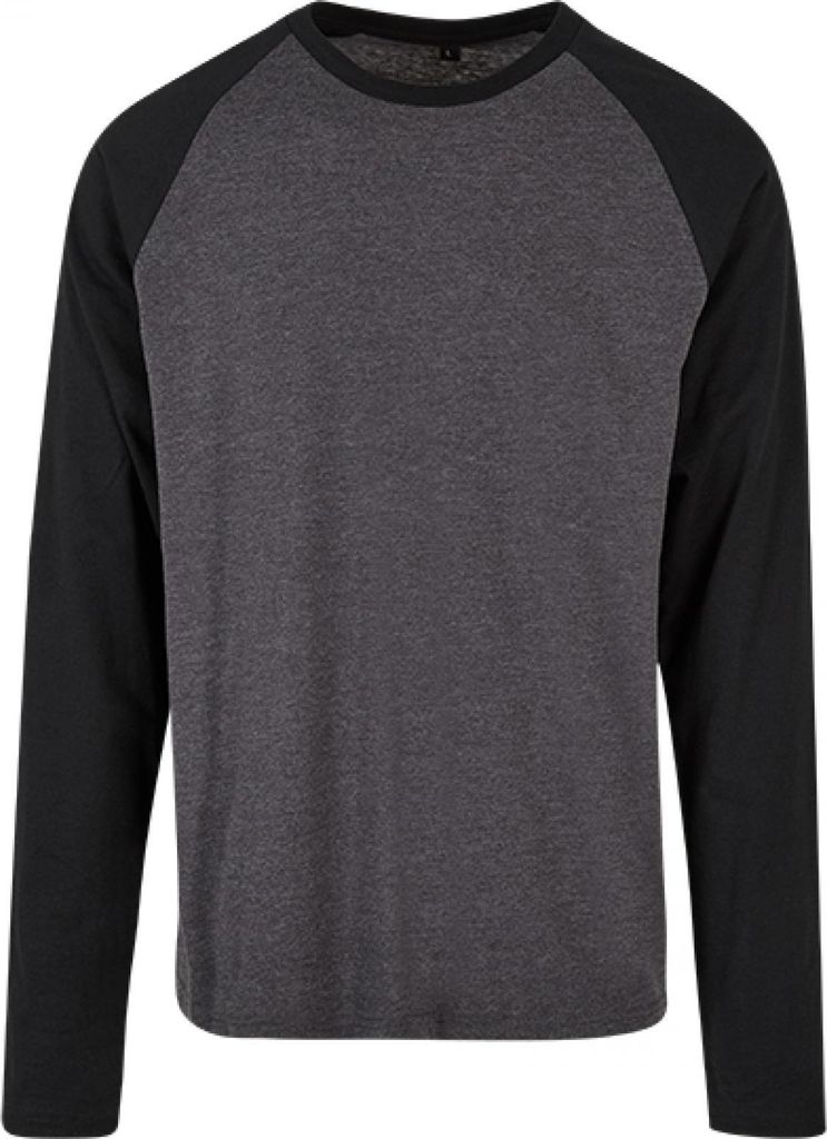 Build Your Brand Basic BB023 | Herren Contrast Raglan Longsleeve Langarmshirt - Farbe: Charcoal/Black - Größe: XS