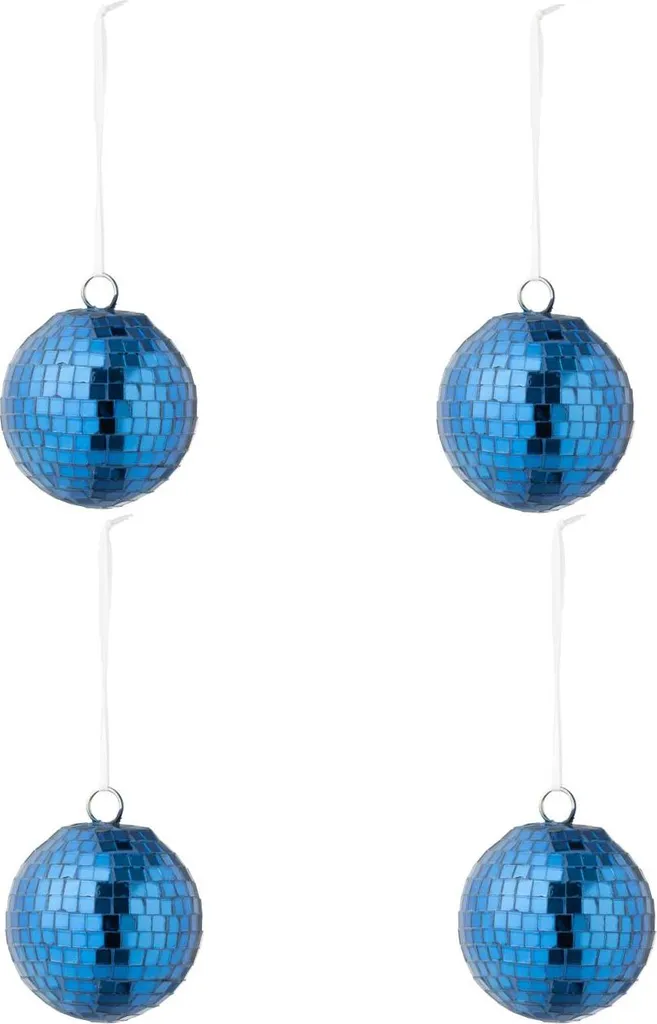 Lot de 4 Boules de Noël Miroir Bleu en Verre Small - Éclat Durable