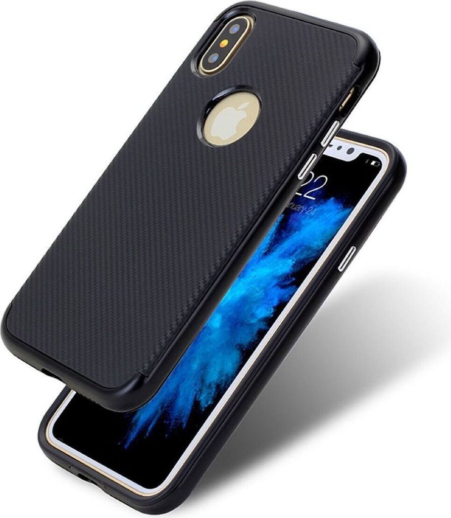 Hybrid Silikon Handy Hülle für Apple iPhone XS Case Cover Tasche Schwarz