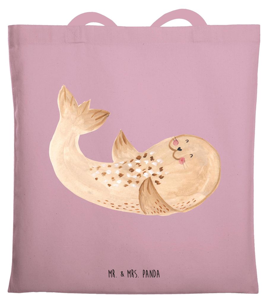 Mr. & Mrs. Panda Jutebeutel Robbe Liegen - Rosa Pastell - Geschenk, Seehund, Nordsee, dokumententasche, Tasche, Shopping, Lustige Sprüche, Tote Ba...