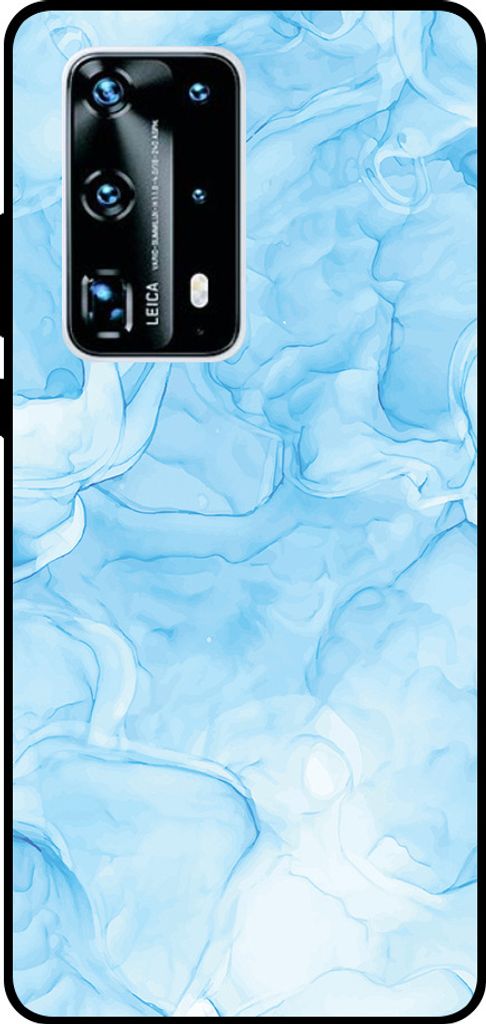 Smartphonica Handytasche Passend für Huawei P40 Pro Plus mit Marmordruck - TPU Rückendeckung Fall Marmor Design - Hellblau