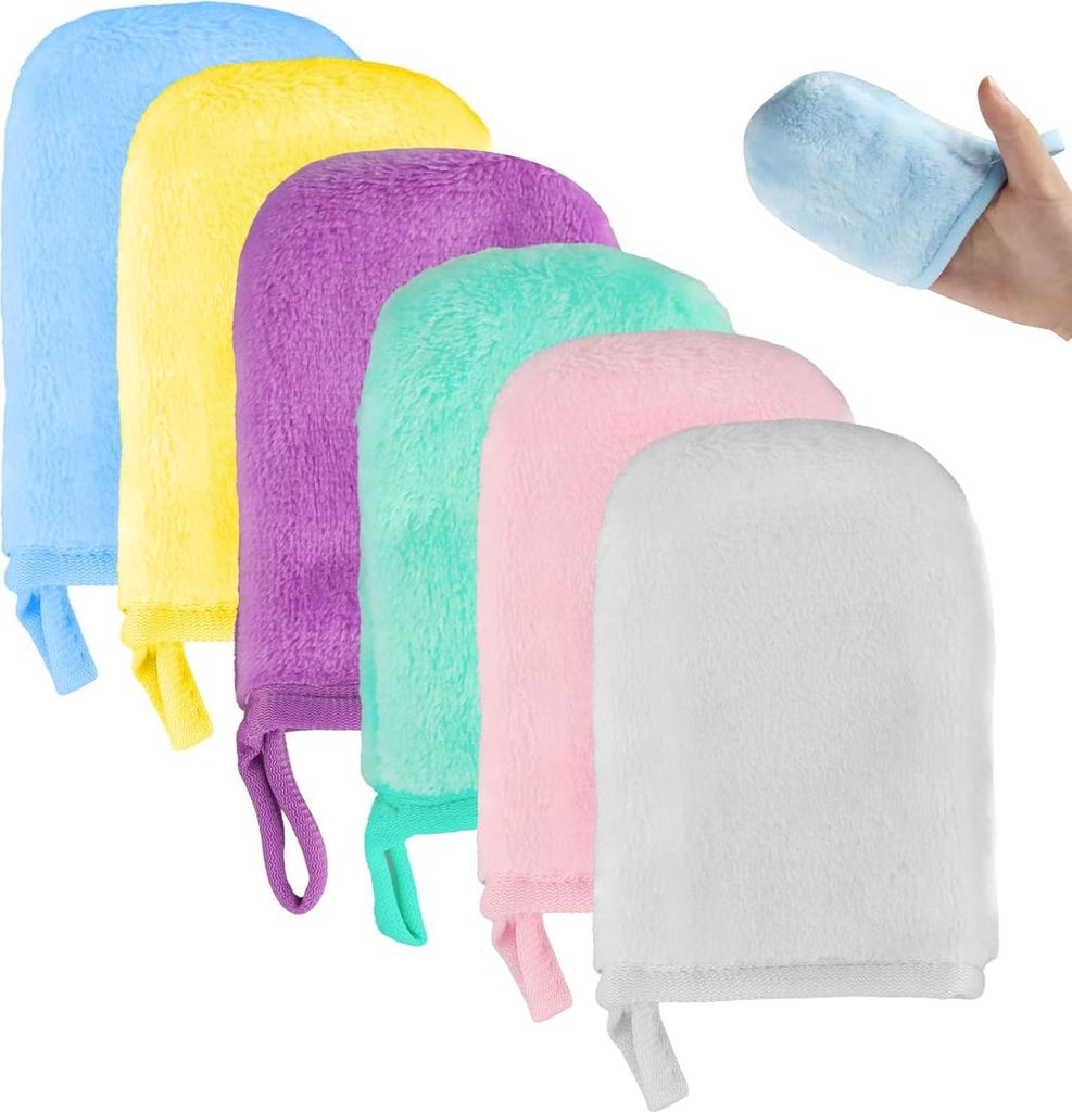 Makeup-Entferner-Handschuhe - 6er-Pack - Wiederverwendbare Mikrofasergesichtshandschuhe - Weiche Gesichtsreinigungstücher für Alle Hauttypen