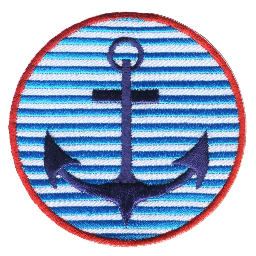 Aufnäher - Anker - rund weiß-blau gestreift - Patch