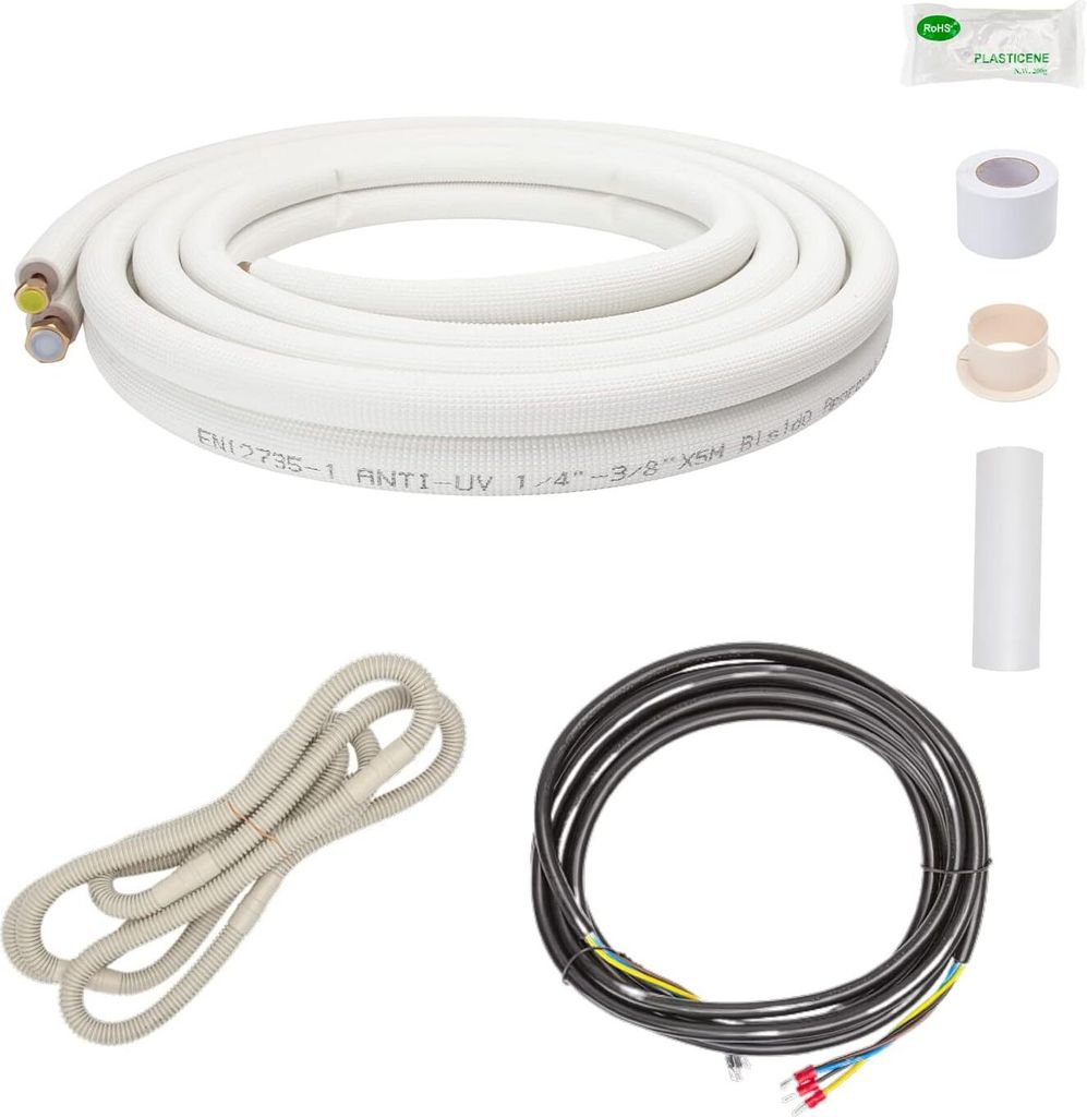 Isolierte Kupferrohre 1/4" und 3/8", 2 x 5 m, Klimaanlage Montageset