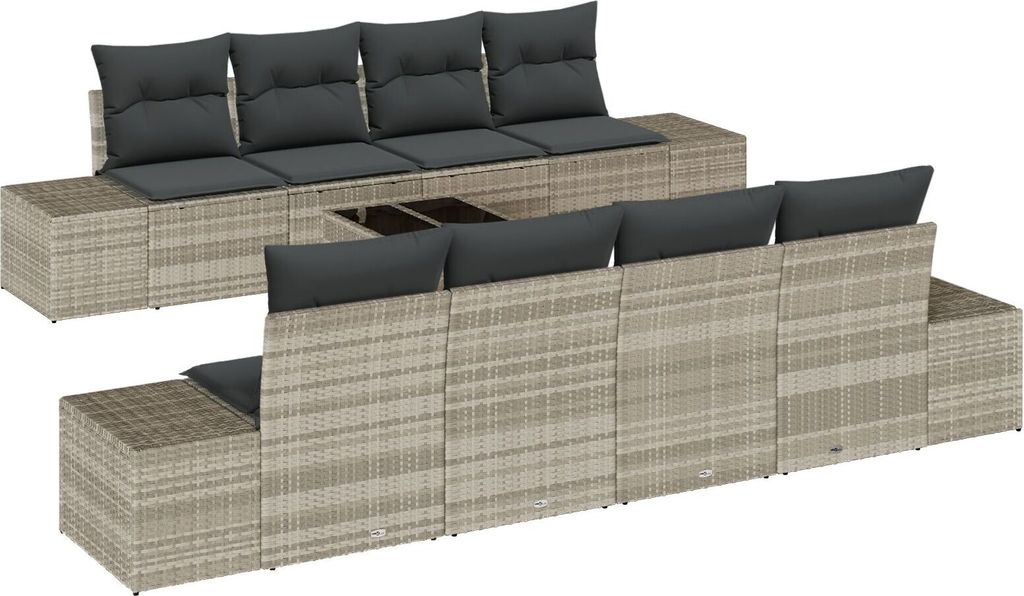 Langlebige 9-teiliges Garten Sofa Set mit Kissen Hellgrau Poly Rattan - Gartensofas Möbel375836
